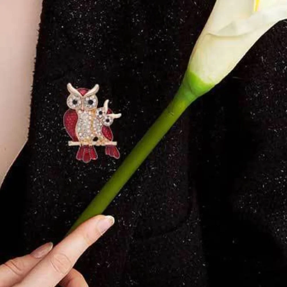 Rhinestone Owl Brooch